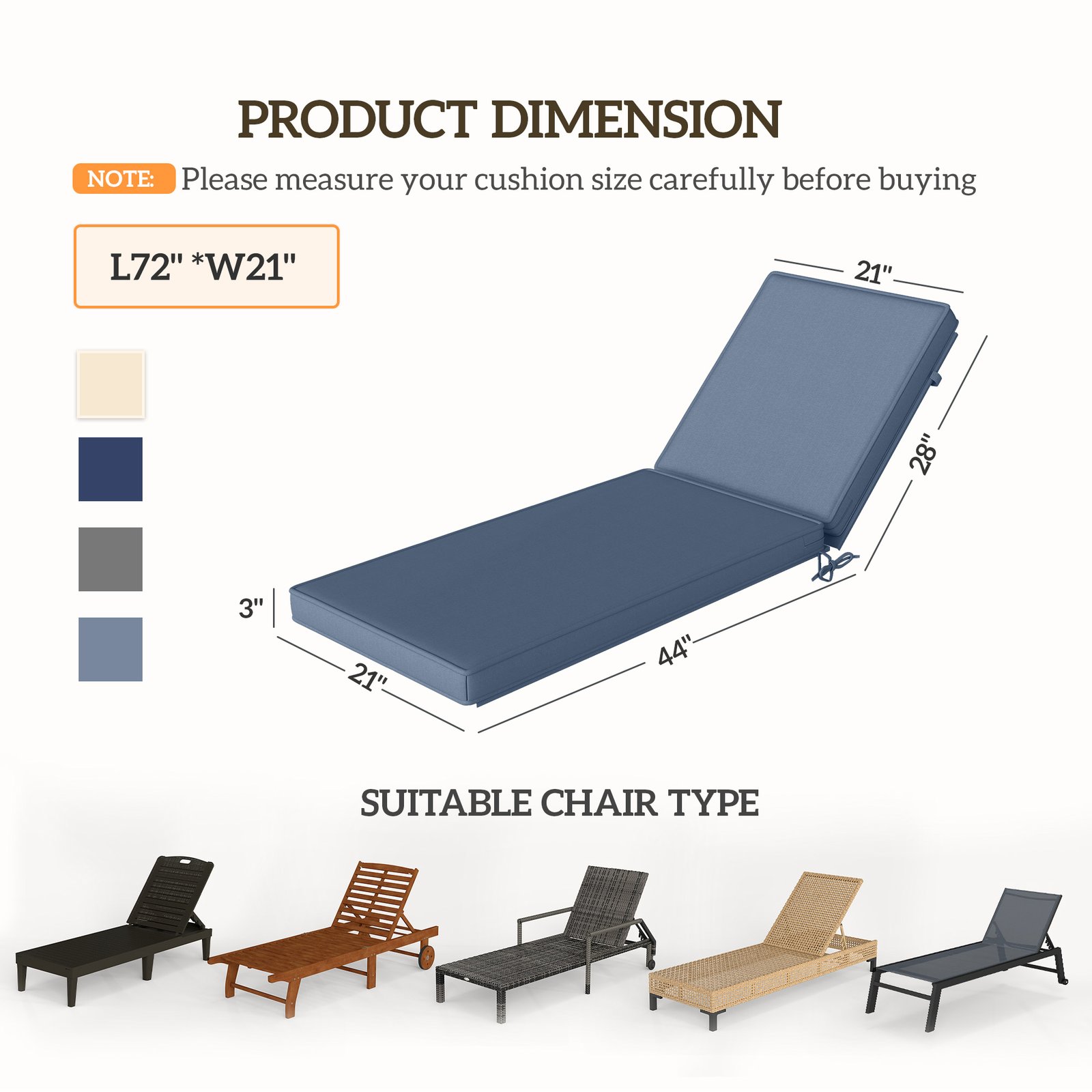 2-Piece Patio Chair Cushions with Backrests, Replacement Cushions for Outdoor Lounge Chair, Sky Blue - Image 2