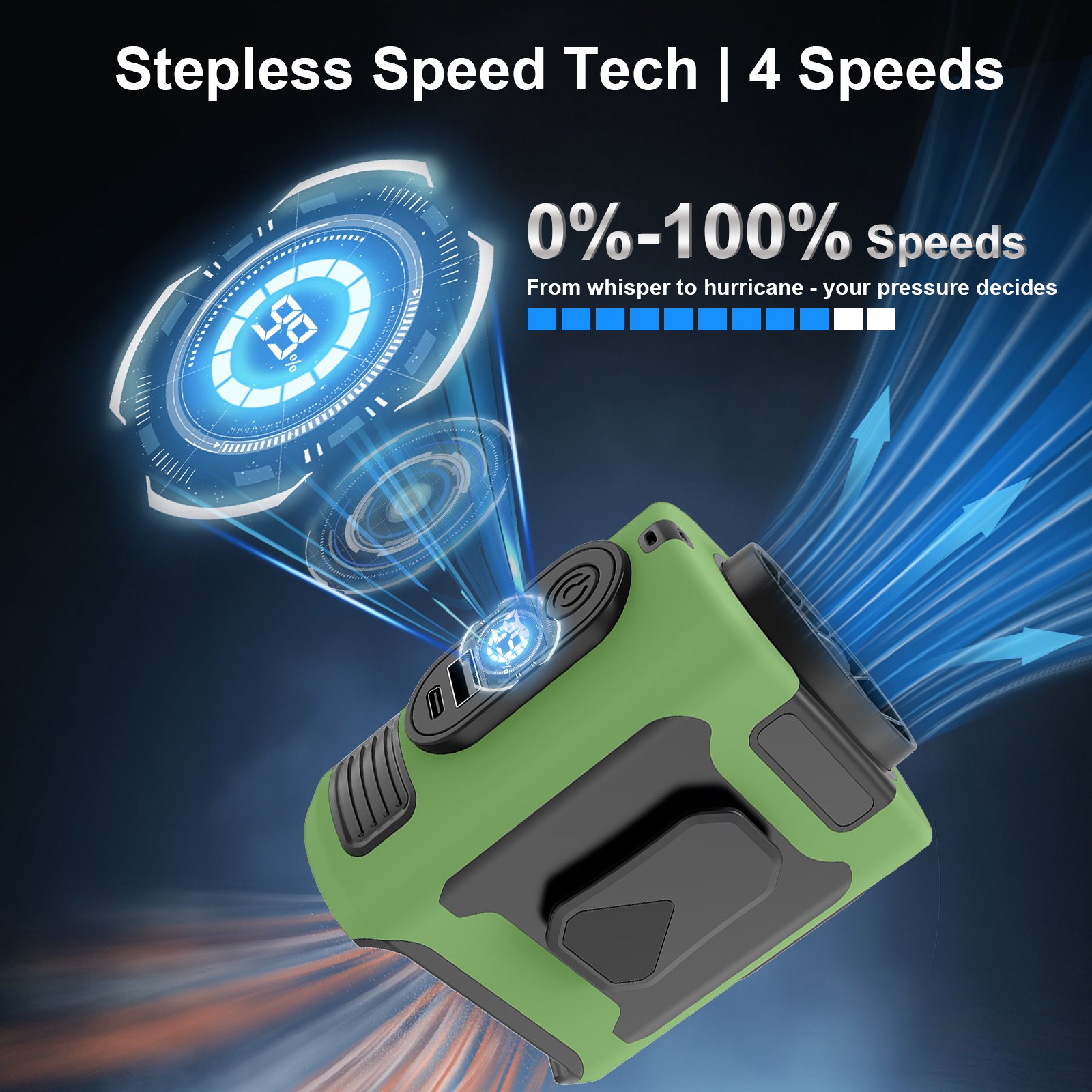 16, 000 Rpm 10000mAh Portable Waist Fan, Clamp On Wearable Belt Personal Fan, Rechargeable Battery Powered, With 5 Speed Levels And Flashlight, Suitable For Outdoor Camping And Travel Army Green - Image 6