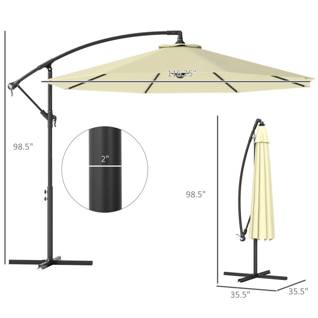 10' Cantilever Tilt Offset Patio Umbrella W/ UV & Water Safe Material & Cross Base (Weight Not Included), Beige —