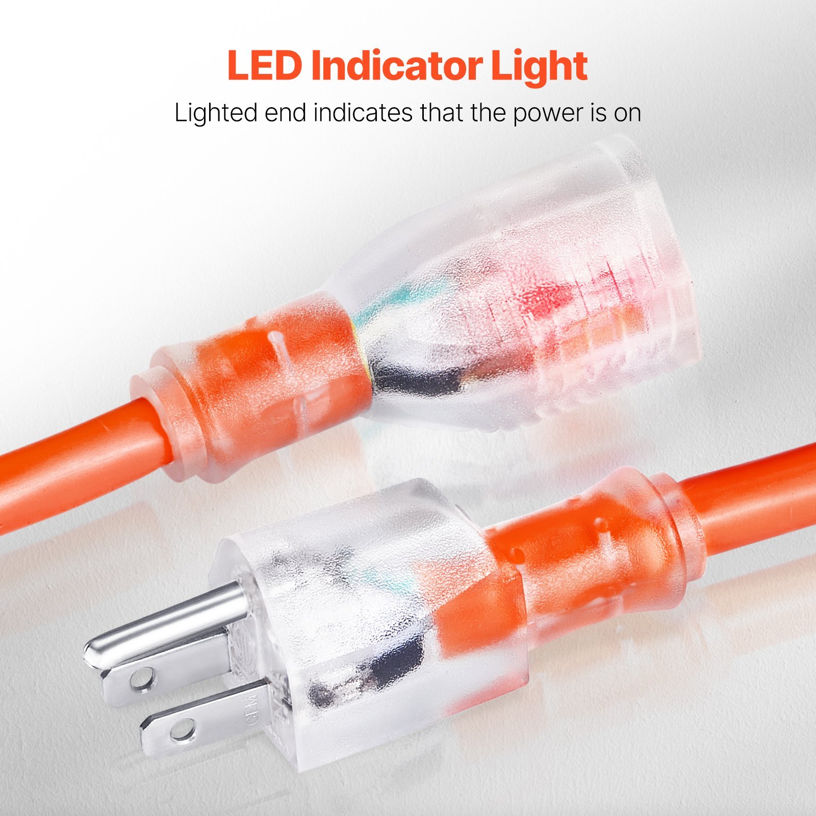 100FT Heavy Duty Extension Cord 16AWG 10A 1250W 3 Prongs With Lighted End - Image 4