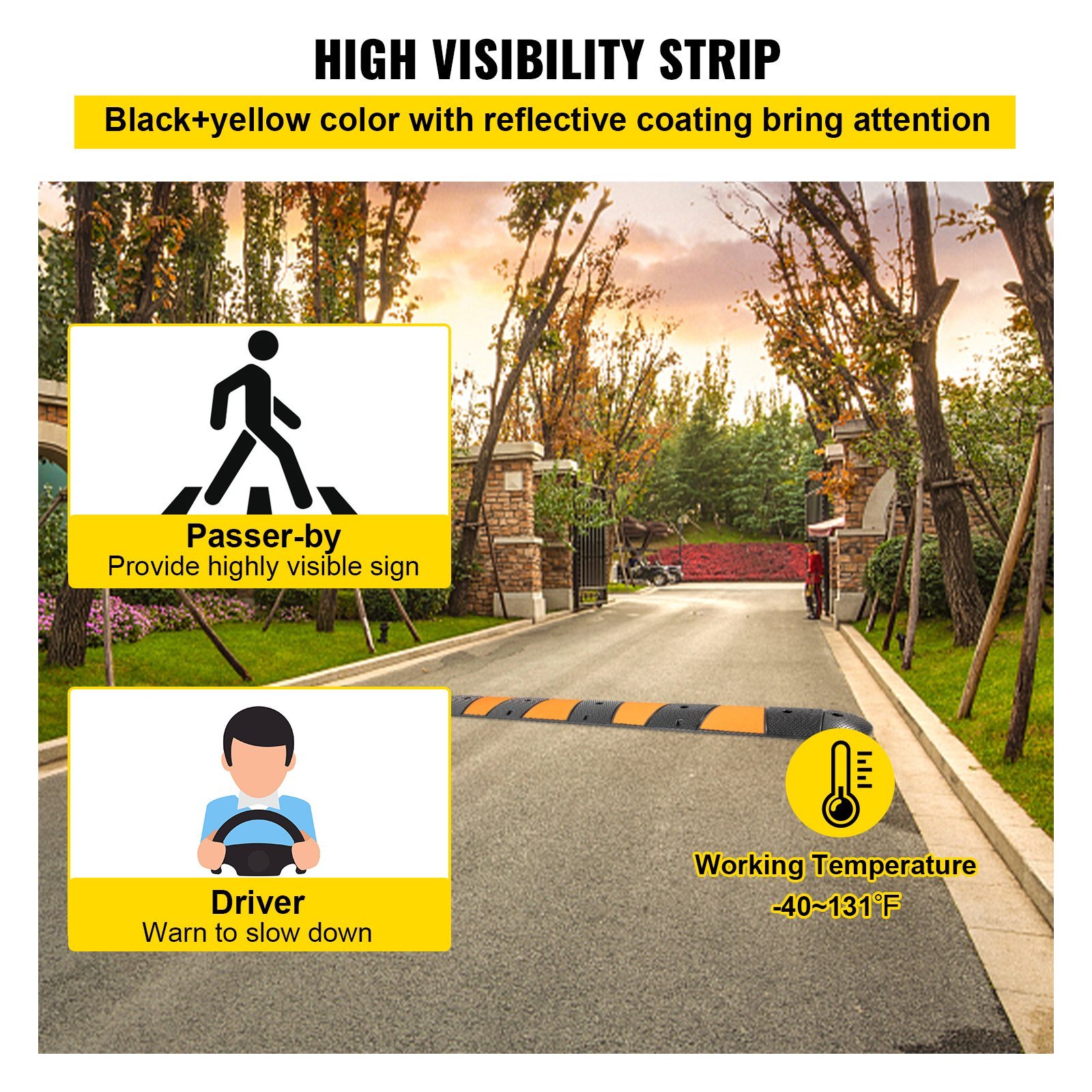 Rubber Speed Bump, 1 Pack 2 Channel Speed Bump Hump, 72 Long Modular Speed Bump Rated 22000 LBS Loading, 72.8 X 12.2 X 2.2 Garage Speed Bump For Asphalt Concrete Gravel Driveway With 2 End Cap - Image 10