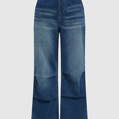 Non-elastic Elasticated Waist Wide Straight Pants