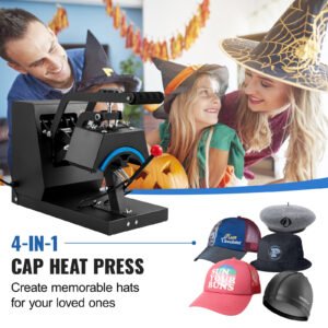 VEVOR Hat Heat Press,Cap Heat Press Machine, 6x3inches Clamshell Sublimation Transfer, LCD Digital Timer Temperature Control With 4pcs Curved Heating Elements