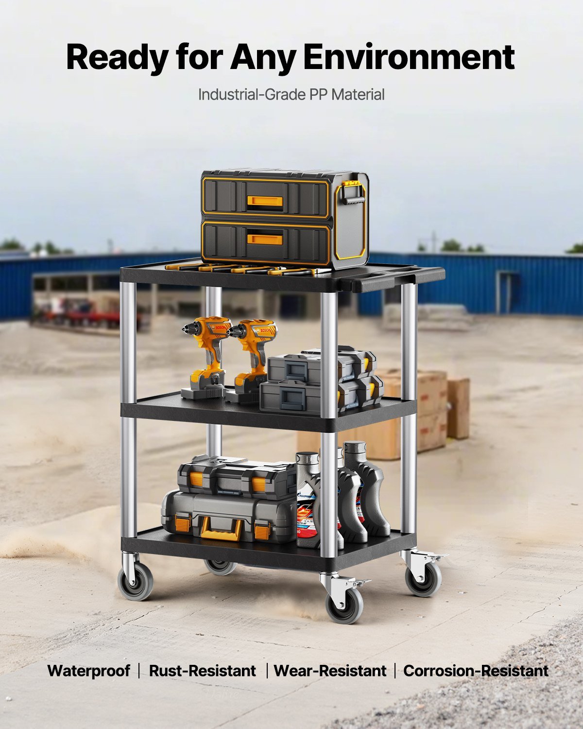 3-shelf Utility Cart 300 Lbs 27.6 X 18.1-inch Service Cart With Wheels - Image 4