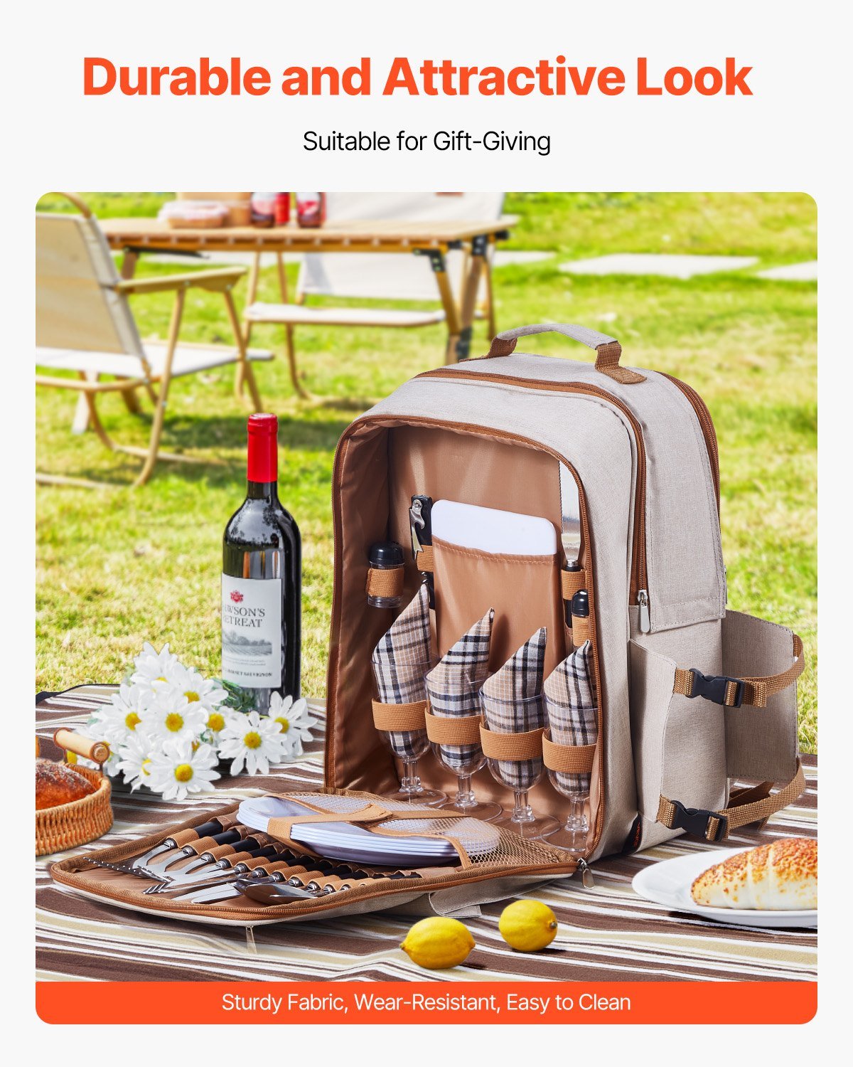 Beach Picnic Backpack Bag For 4 Person With Cooler Compartment Blanket - Image 2