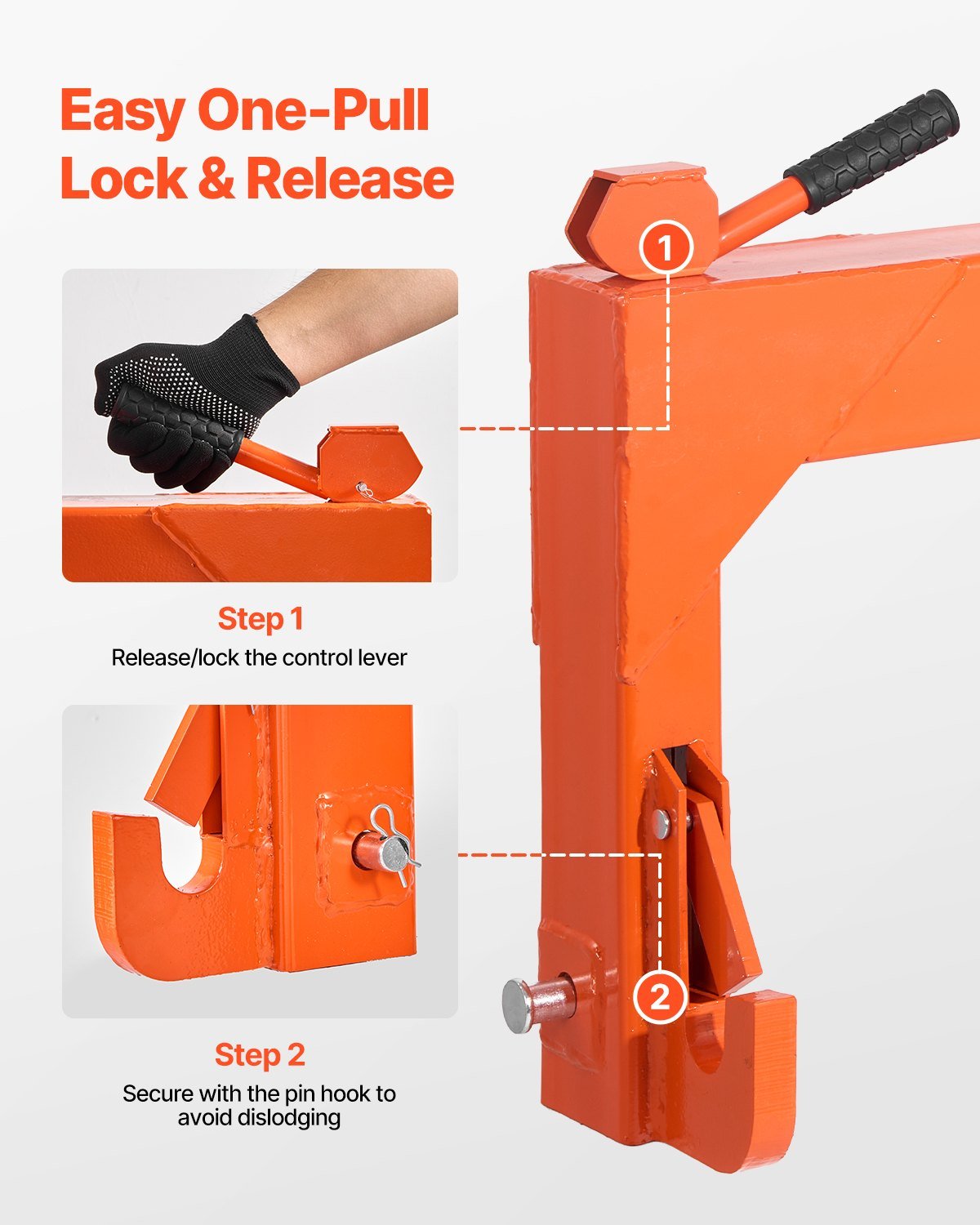 3-Point Quick Hitch With 2 In Receiver, 3000 Lbs Lift Capacity, 3-Pt Hitch With 5 Level Adjustable Bolt, Adaptation To Category 1 & 2 Tractor, Heavy Duty 3 Point Attachments, Orange - Image 3