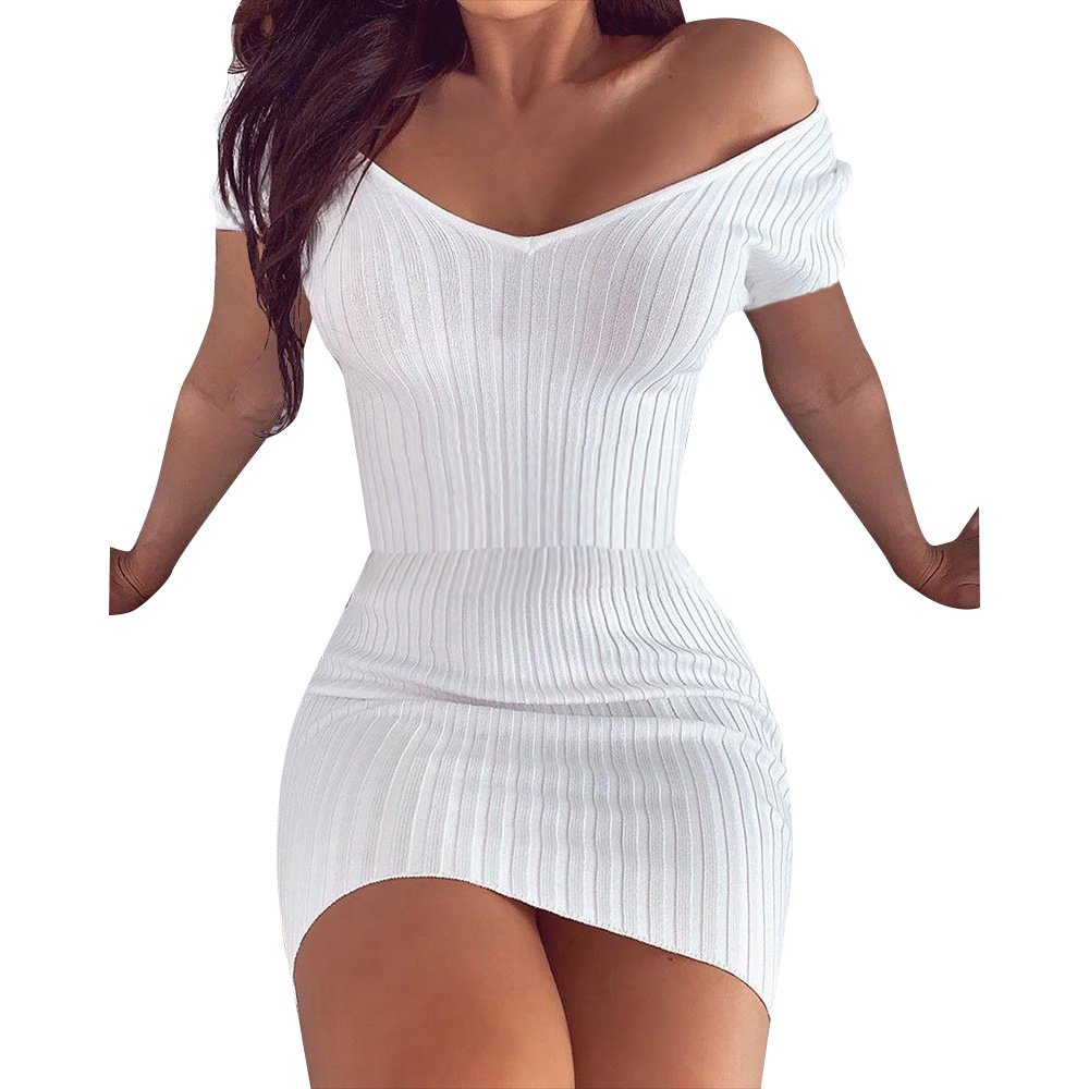 V-neck solid color slim dress - Image 6