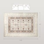 Machine Washable Area Rug 8x10, Non-Slip Boho Flannel Print Floor Carpet For Living Room, Bedroom, Dining Room, Brown