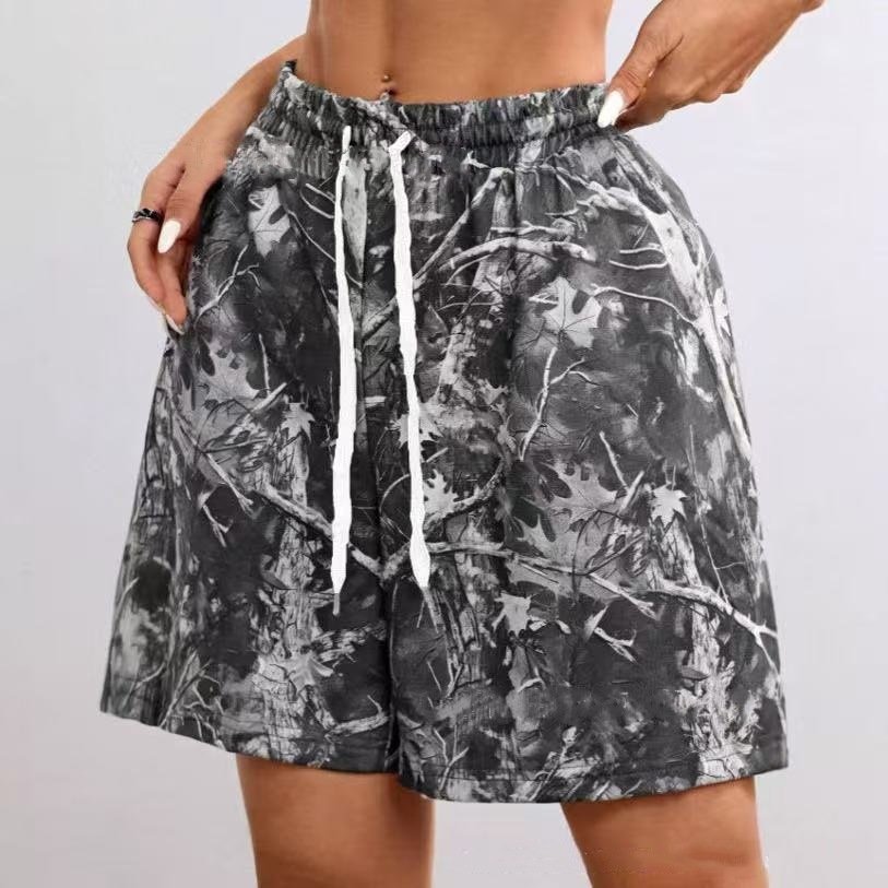 Women's Loose Casual Drawstring Branch Camouflage Printing Shorts - Image 7