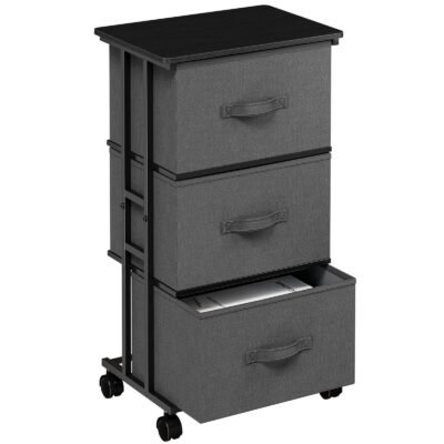 Bedroom Three-drawer Dressing Table With Wheels, Fabric Storage Cabinet With Detachable Fabric Drawers, Organizing Box