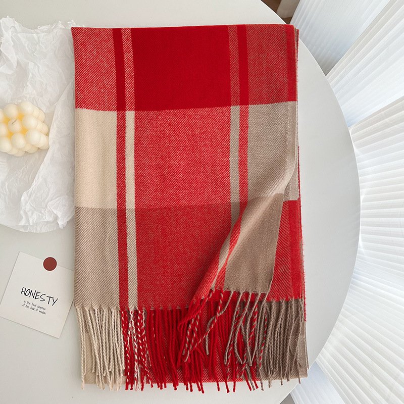 Women's All-match Cashmere Plaid Tassel Thickened Warm Shawl Scarf - Image 11
