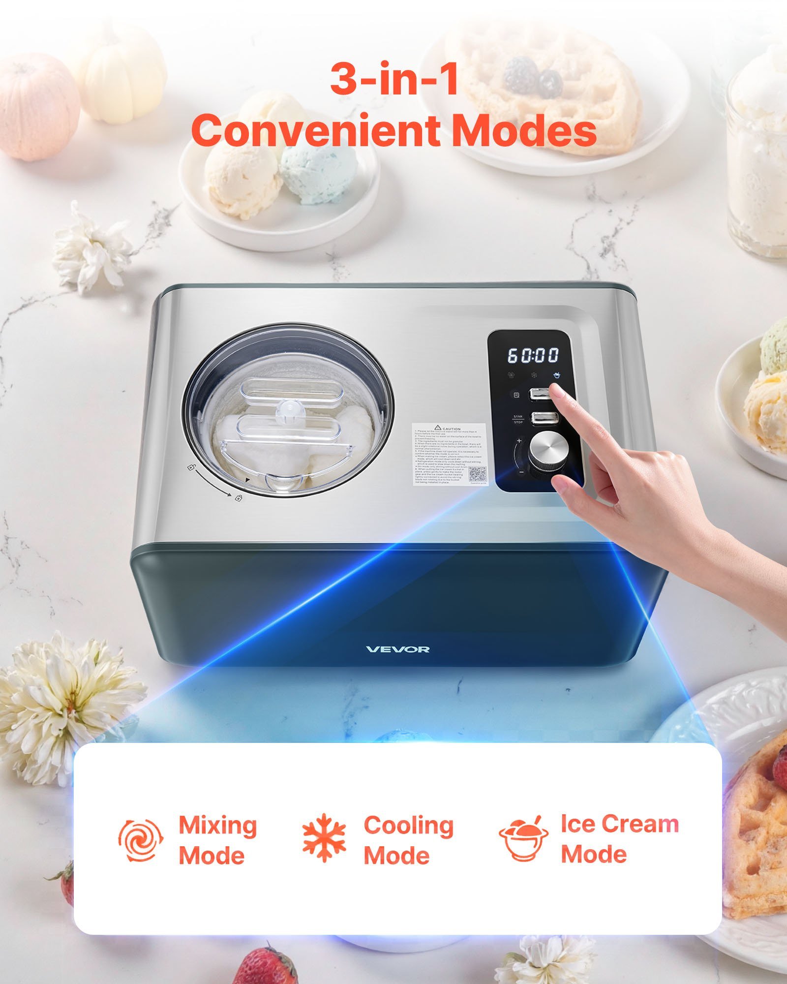 1.5 QT Automatic Ice Cream Maker With Built-in Compressor No Pre-freezing