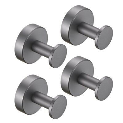 Round Base Wall Hanging Coat Hook With Screws- Gun Grey Towel Hook, 4 Pack, For Entry Shoe Cabinet, Wardrobe Bathroom Bedroom Furniture Hardware