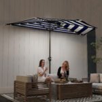 Half Umbrella Outdoor Patio Umbrella, UPF 30+ Small Balcony Umbrella, Vented Half Patio Umbrella With Crank 8 Ribs, Porch Umbrella For Garden Deck Poolside, Navy Blue