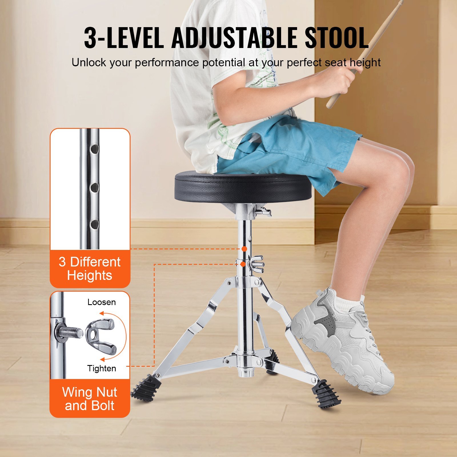 Kids Drum Set, 3-Piece, 14 In Beginner Drum Set With Adjustable Throne Cymbal Pedal Two Pairs Of Drumsticks, 8'' Tom Drum 10'' Snare Drum 14'' Bass Drum, Starter Drum Kit For Child Kids, Black - Image 5