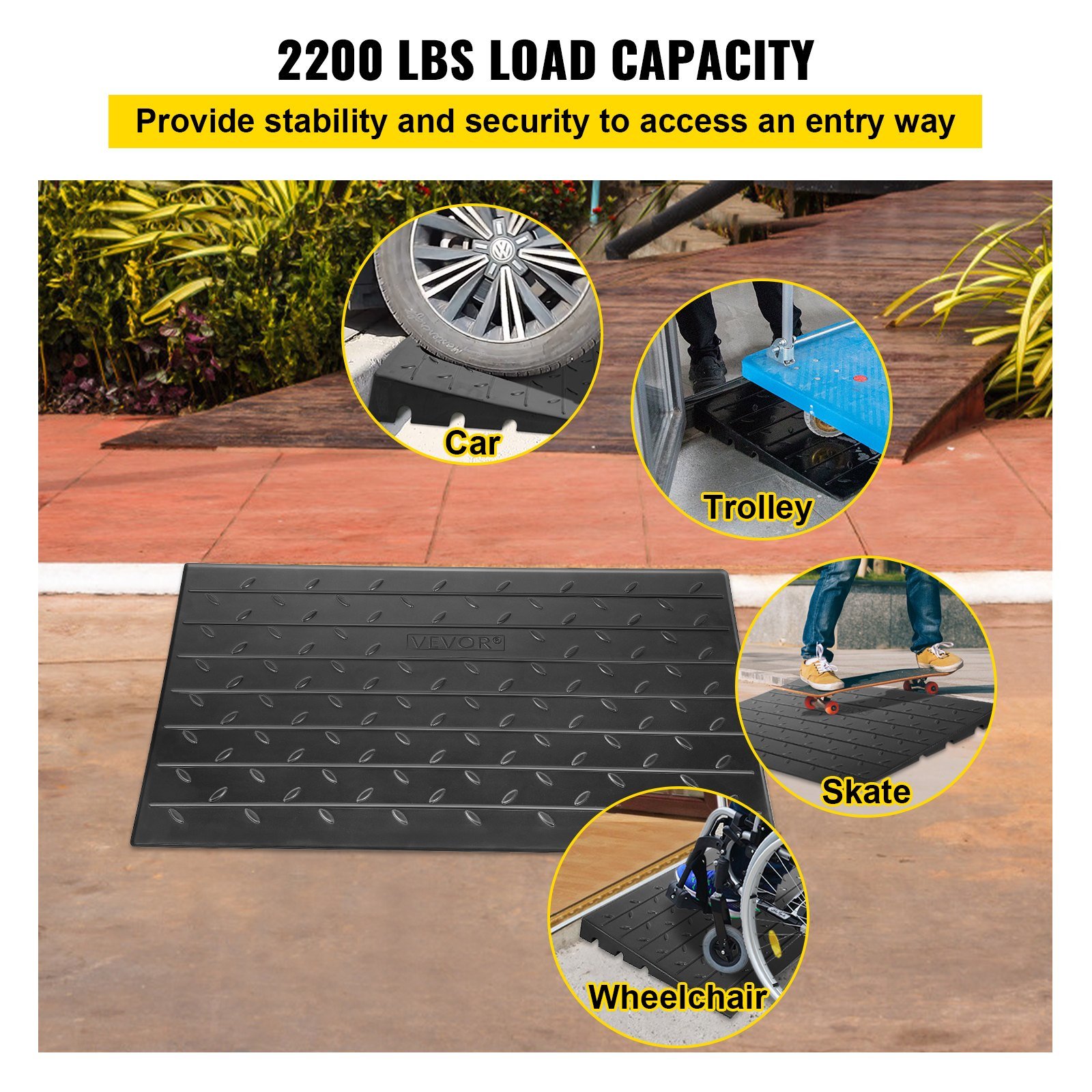 Rubber Threshold Ramp, 2.6" Rise Threshold Ramp Doorway, 3 Channels Cord Cover Rubber Solid Threshold Ramp, Rubber Angled Entry Rated 2202 Lbs Load Capacity For Wheelchair And Scooter - Image 5