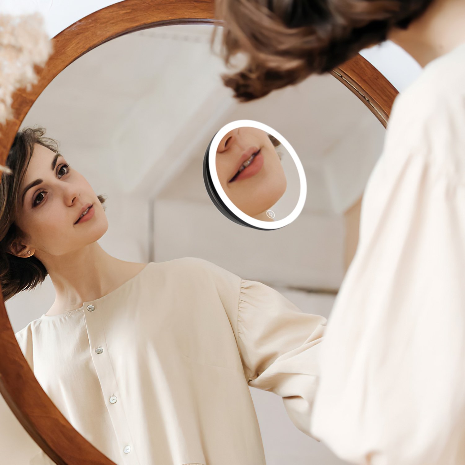 White-Black Options -- 1Pc 30X Magnifying Mirror With Light For Gift 3 Colors Dimmable Brightness Included Tweezer Scissor Travel Magnifying Makeup Mirror With Suction Cup 360 Degree Adjustable Stand - Image 8