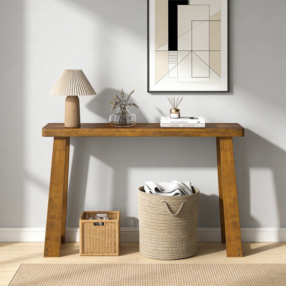 Solid Rubber Wood Console Table 43 Inch Narrow Entryway Table With Thick Table Top And Stable Base For Entryway, Hallway, Living Room And Bedroom - Image 7