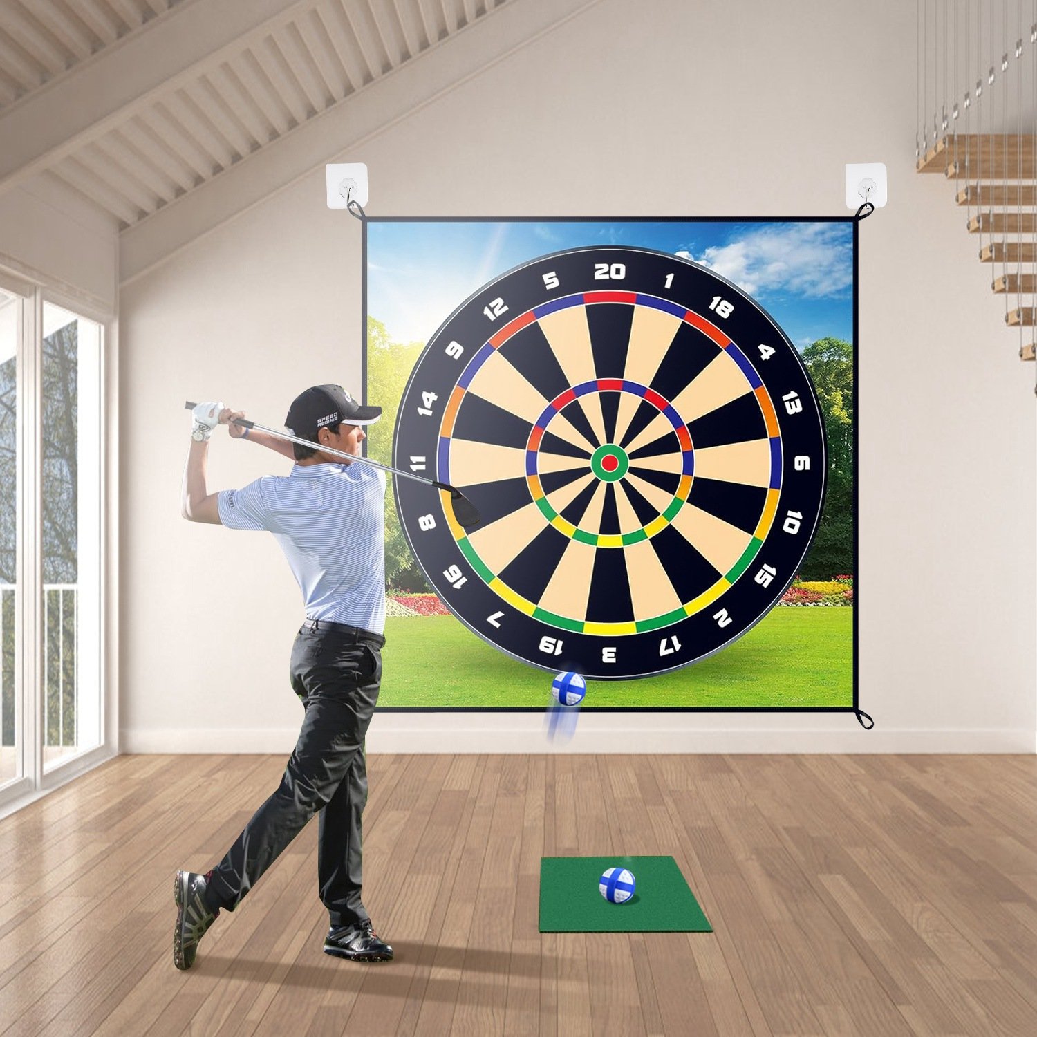 Golf Chipping Dart Game Mat Set With 20 Sticky Balls Ground Stakes Hanging Hooks Carrying Bag Indoor Outdoor Golf Hitting Training Game Mat For Kids Beginners - Image 2