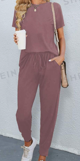Solid Round Neck Tee & Pants Set - Image 2