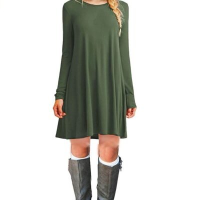 Solid color long-sleeved loose slim dress
