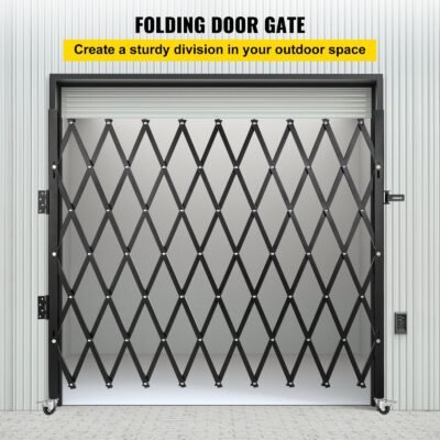 VEVOR Single Folding Security Gate,85 X 85 Inch Folding Door Gate, Steel Accordion Security Gate, Flexible Expanding Security Gate, 360 Rolling Barricade Gate, Scissor Gate Door Wit