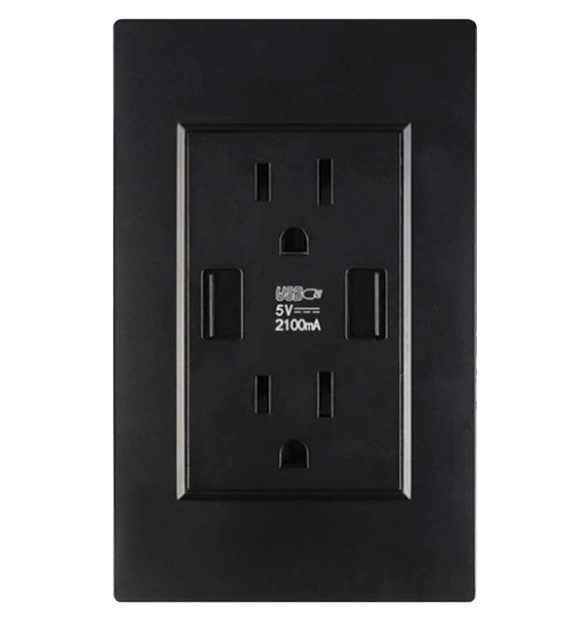 Dual USB Wall Outlet Port 15A Power Socket Charger AC Receptacle Plate Panel 110