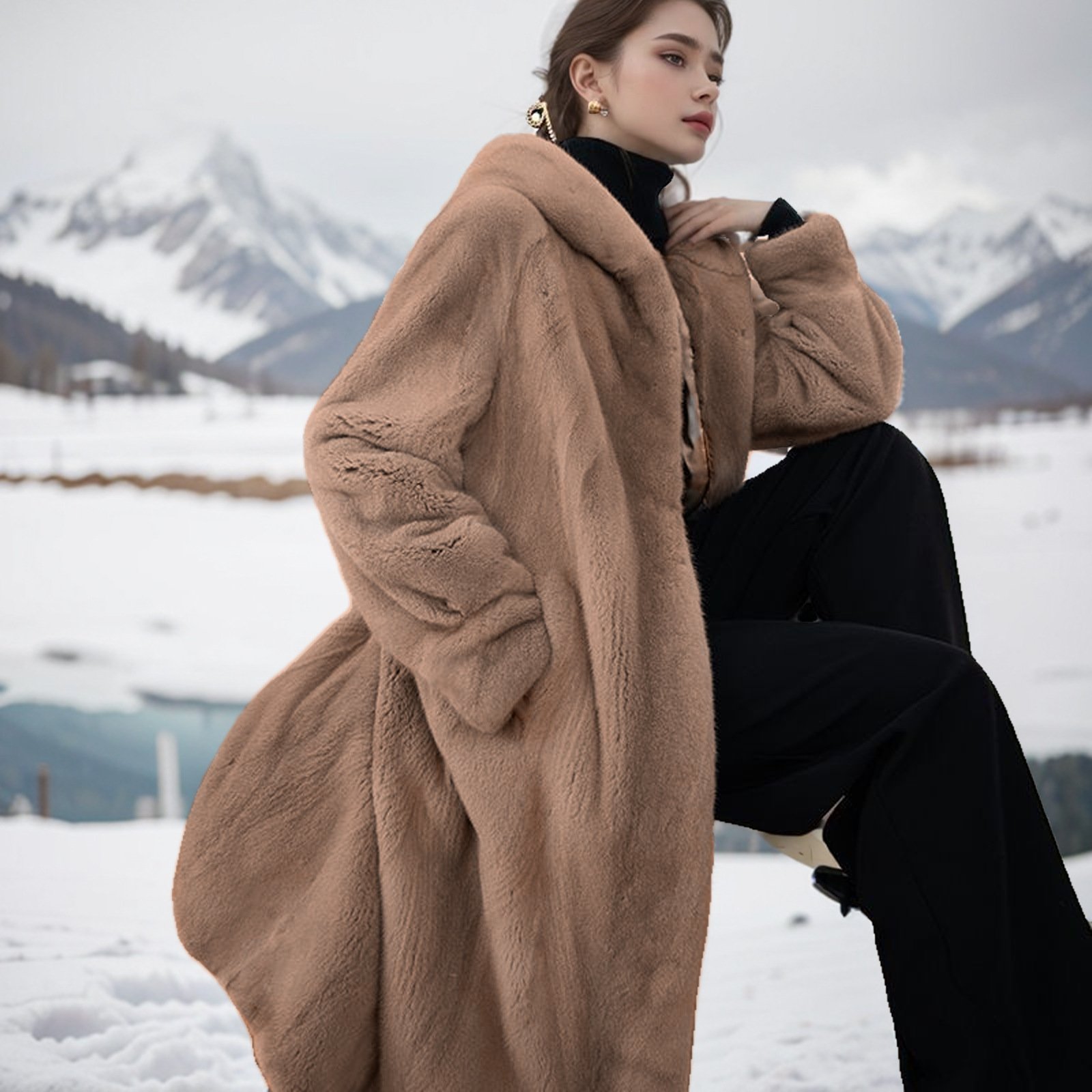 Loose Plus Size Long Leopard Print Fur Coat - Image 12