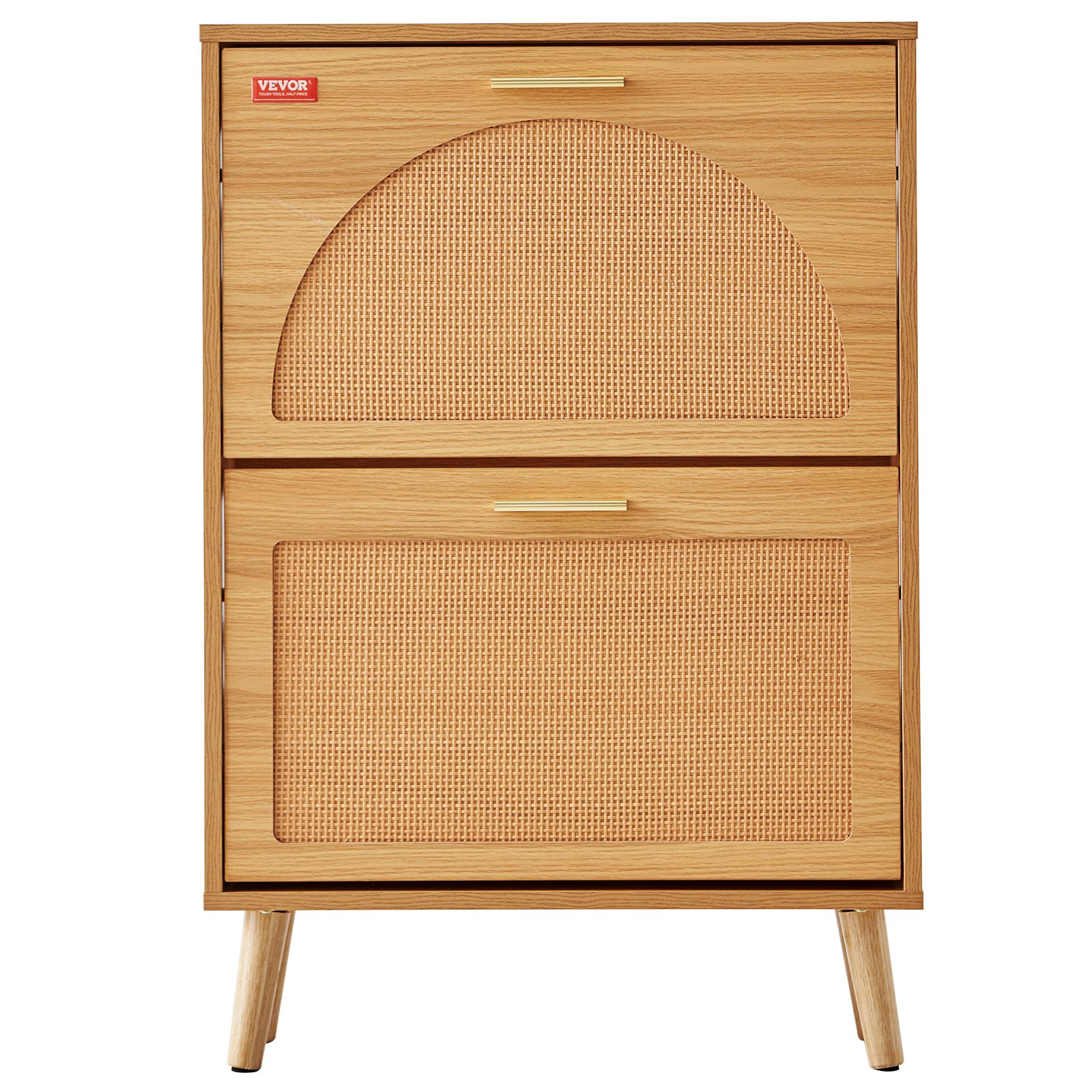 VEVOR Shoe Cabinet With 2 Flip Drawers, Shoe Storage Cabinet For Entryway, Free Standing Shoe Storage Organizer With Rattan Doors For Heels, Boots, Slippers In Hallway, Living Room - Image 6