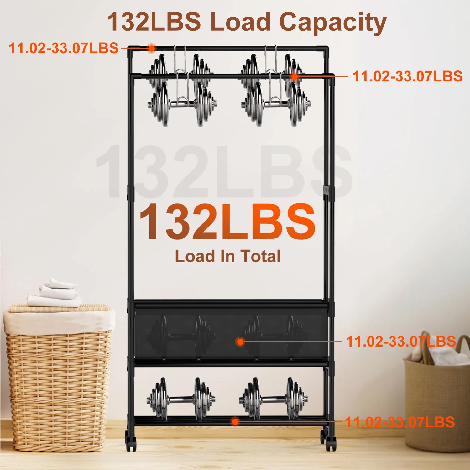 1Pc Double Rods Garment Rack With Storage Bag Portable Clothing Rack With Shelves Lockable Wheels Small Portable Closet Storage Bag Height Adjustable - Image 5