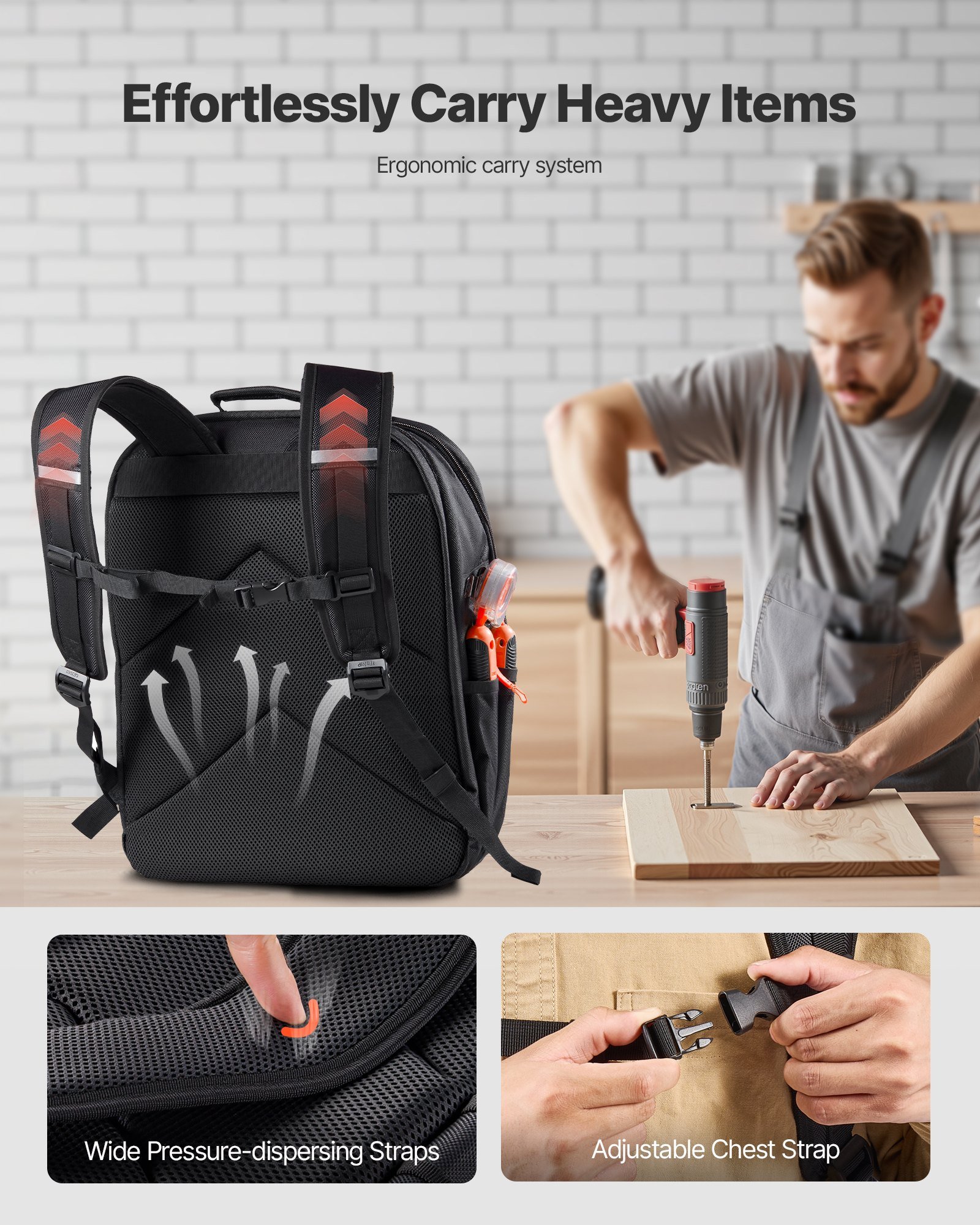 Tool Backpack, 45 Pockets, Heavy-duty Tools Storage Organizer Work Bags With Laptop Compartment & Reinforced Fabric Basee, Electrician Jobsite Backpack For Electrician, Repairman - Image 2