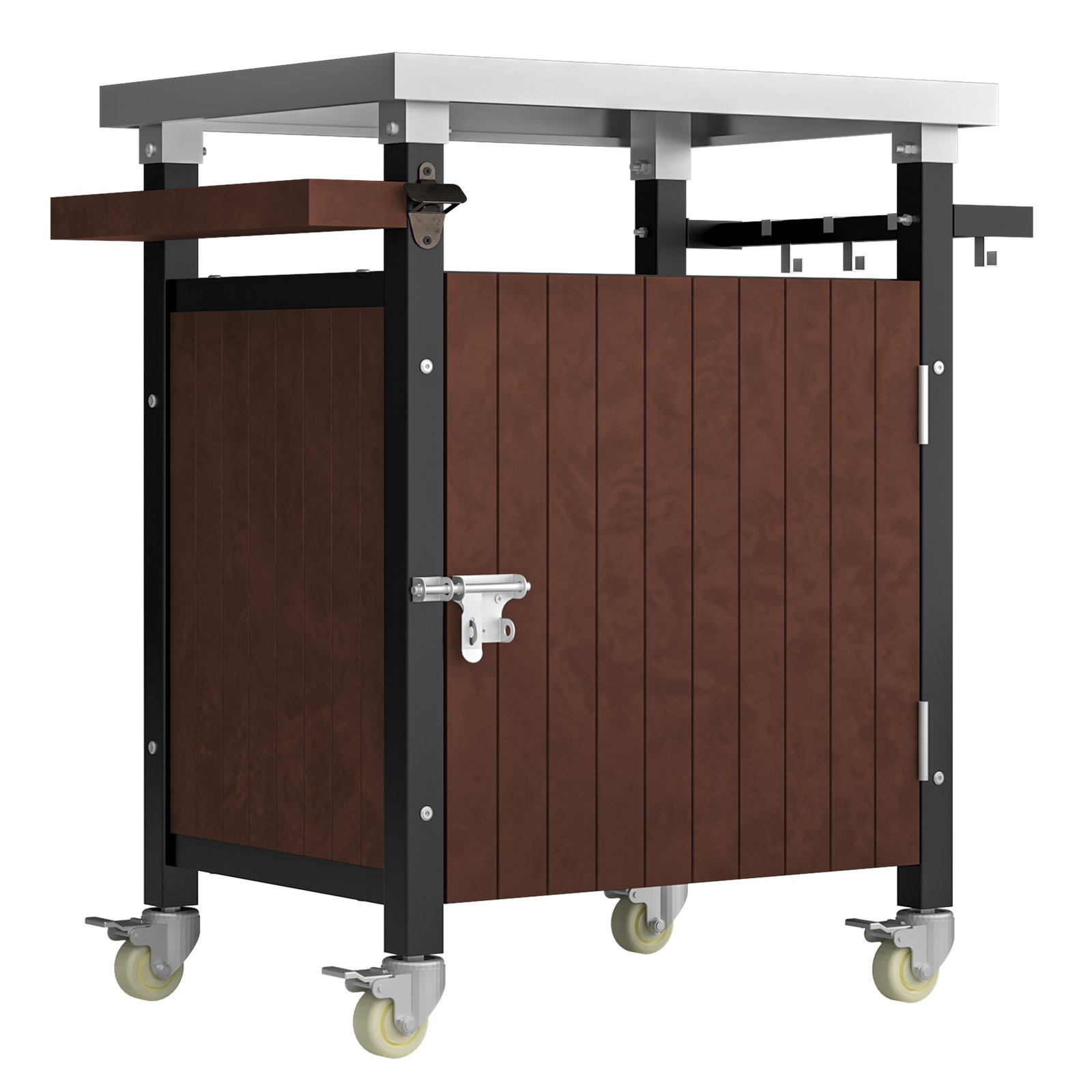 Outdoor Grill Cart With Stainless Steel Tabletop, Storage, Patio Kitchen Island With Wheels, Hooks, And Spice Rack, Waterproof Outdoor Grill Table, Movable BBQ Serving Cart Rolling Bar Cart - Image 12