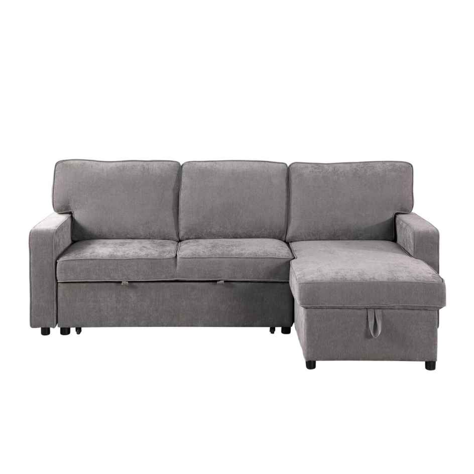 Upholstery Sleeper GREY Sectional Sofa With Storage Space, USB Port, 2 Cup Holders On Back Cushions - Image 3