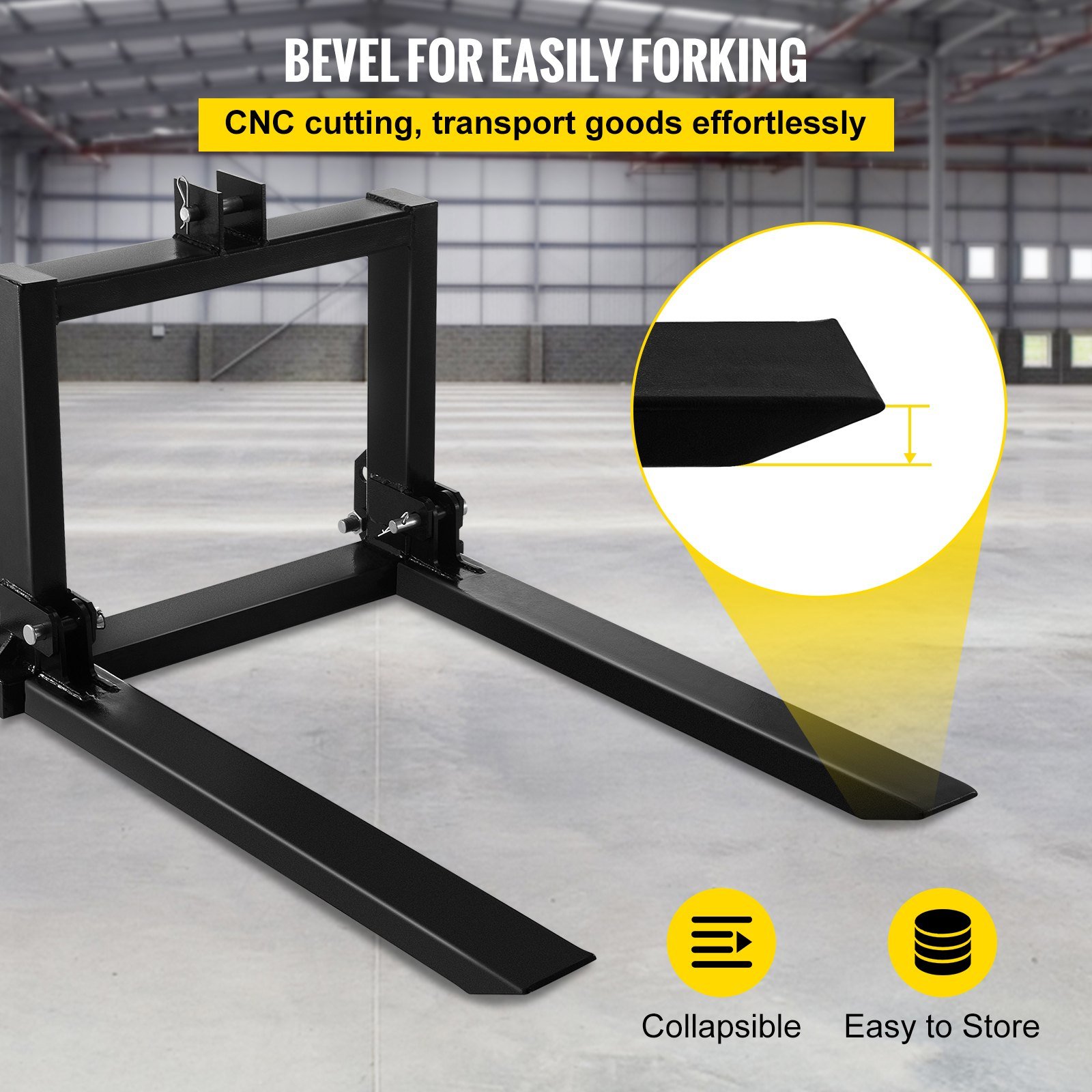 3 Point Hitch Pallet Fork 2000lbs, Fork Attachment For Category 1 Tractor, 25.5''x22''x41'', Steel Tractor Heavy Equipment Attachment, For Tractor, Skid Steer Loader - Image 4