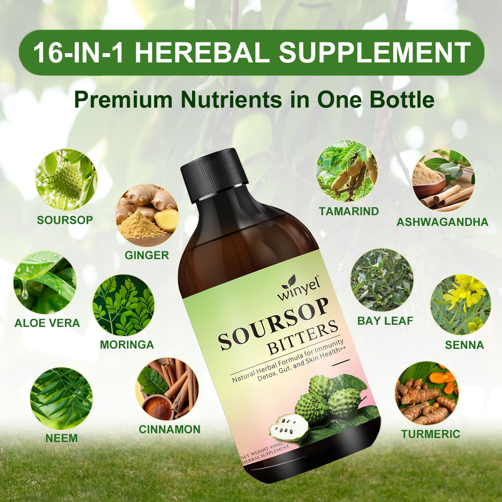 Soursop Liquid Contains Black Seeds, Moringa, And Turmeric, And Is Beneficial For Digestion And Gut Health, As Well As Providing Antioxidants, Skin Health, And Immune Support. It's A Pure 16-herb Form - Image 5