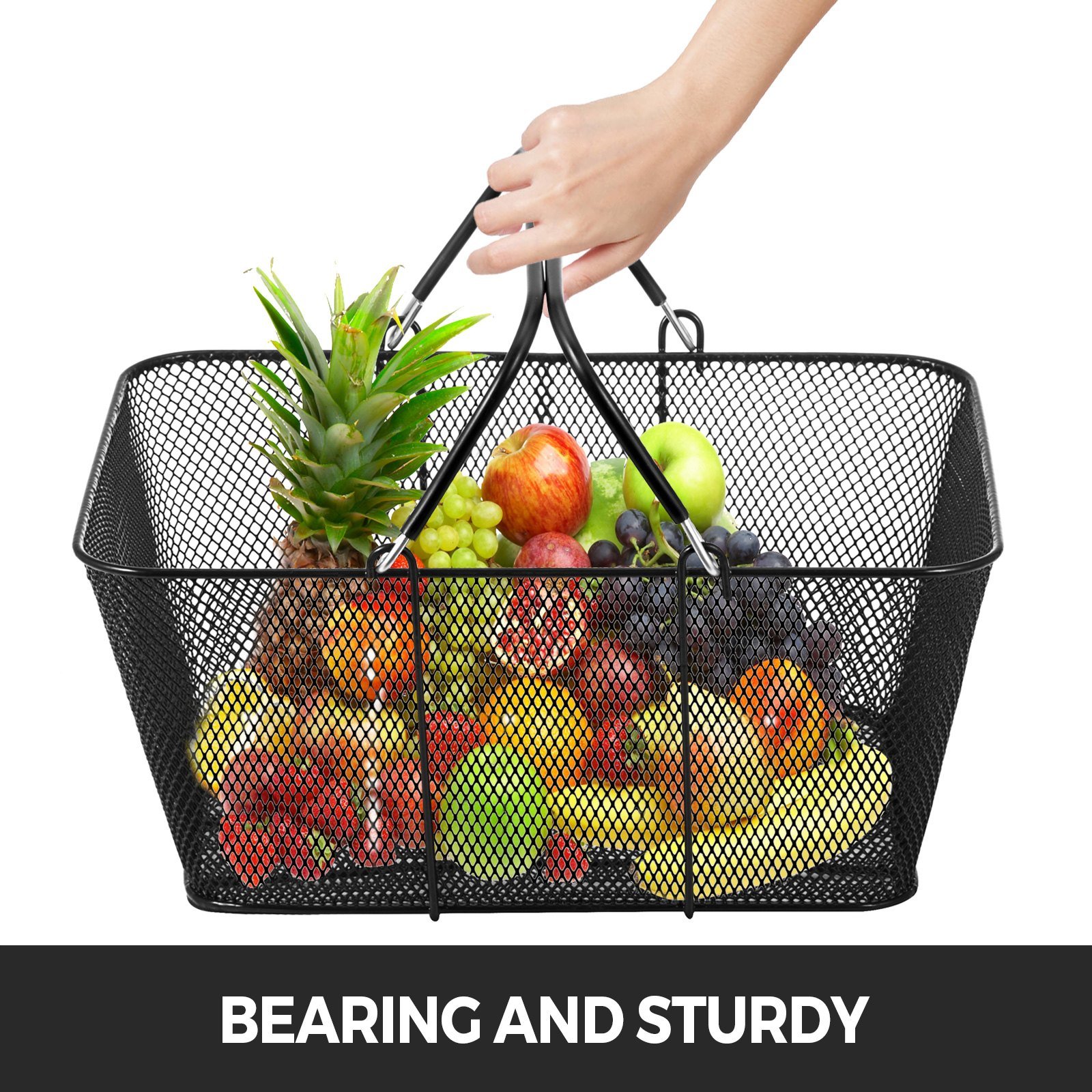 Shopping Baskets With Handles, 12PCS, Black Metal Shopping Basket, Portable Wire Shopping Basket, Black Wire Mesh Shopping Basket Set For Supermarkets, Retail Stores, Grocery Shopping, Black - Image 5