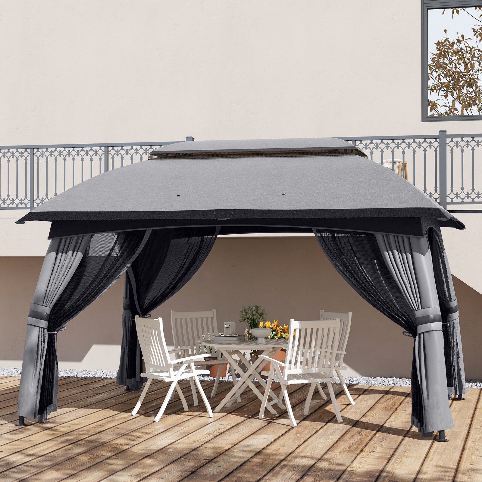 10' x 13' Patio Gazebo, Outdoor Gazebo Canopy Shelter with Netting, Vented Roof for Garden, Dark Gray - Image 6