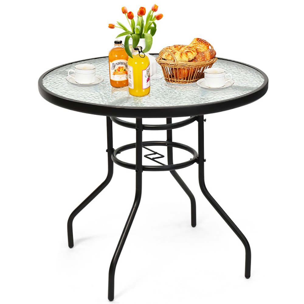 32 Inch Patio Tempered Glass Steel Frame Round Table With Convenient Umbrella Hole - Image 4