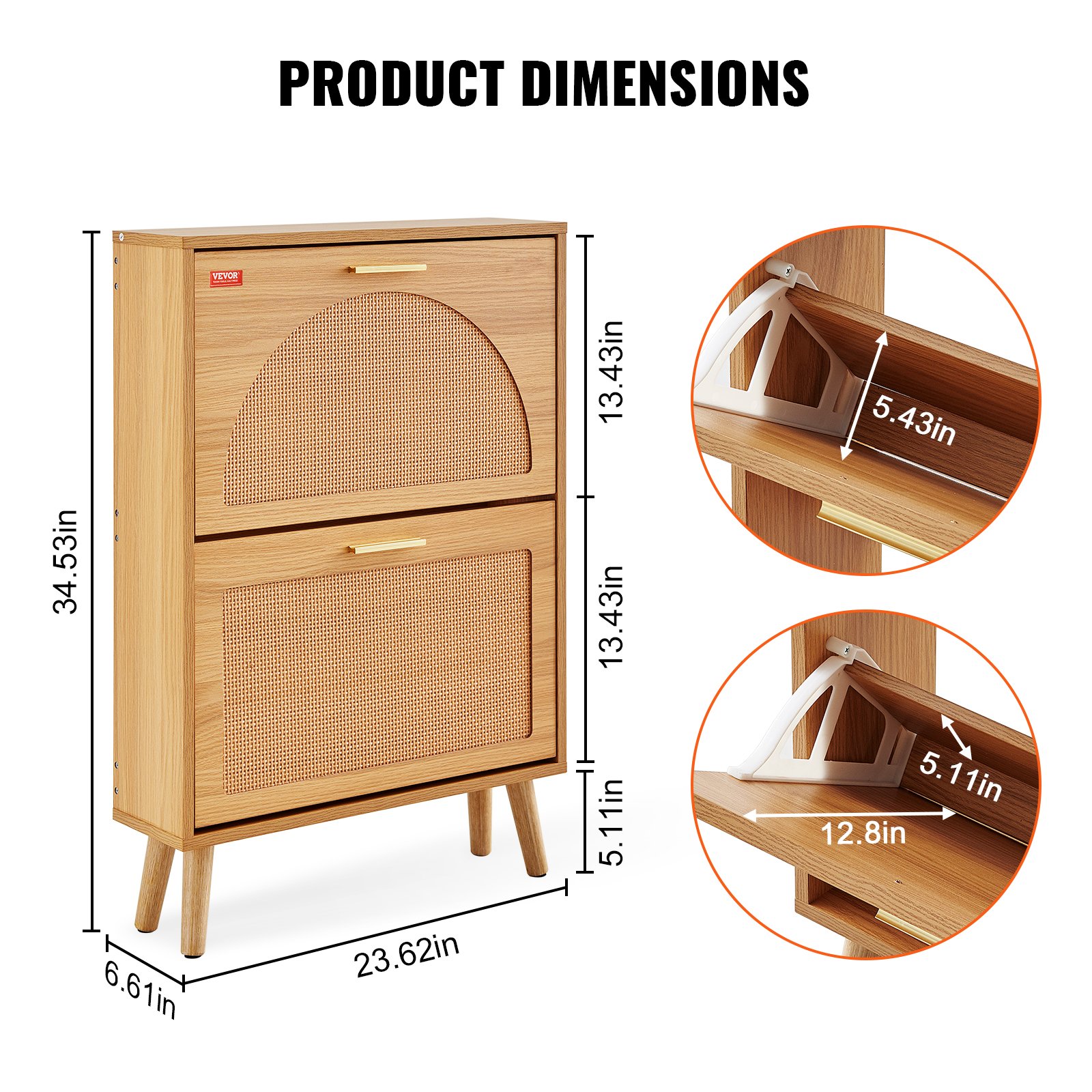 VEVOR Shoe Cabinet With 2 Flip Drawers, Shoe Storage Cabinet For Entryway, Free Standing Shoe Storage Organizer With Rattan Doors For Heels, Boots, Slippers In Hallway, Living Room - Image 5