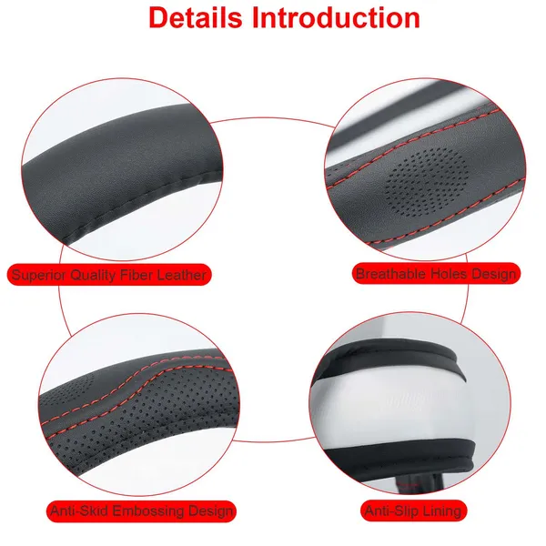 Steering Wheel Cover 14.5in-15in Diameter Universal Fiber Leather Car Steering Wheel Protector - Image 3