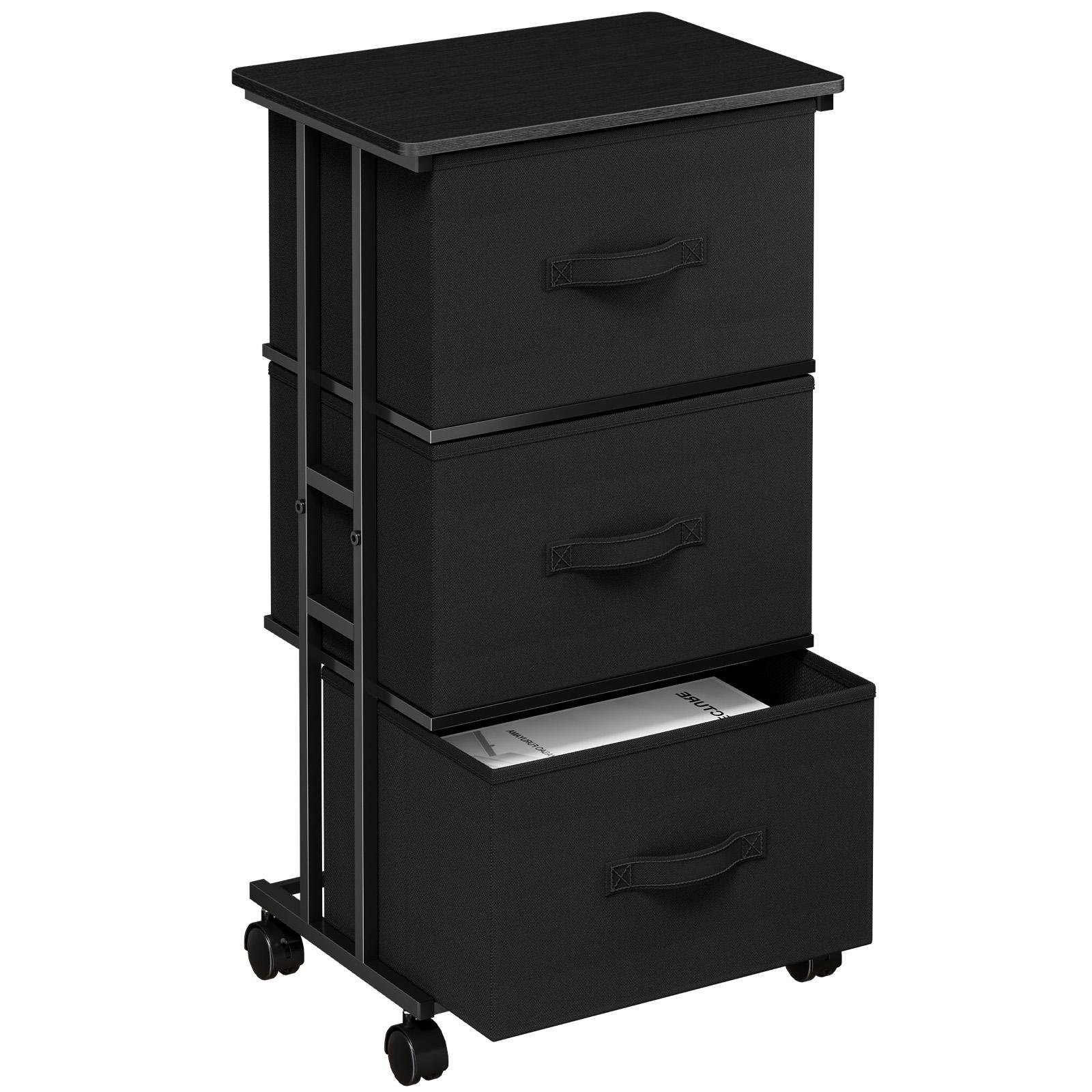 Bedroom Three-drawer Dressing Table With Wheels, Fabric Storage Cabinet With Detachable Fabric Drawers, Organizing Box - Image 2