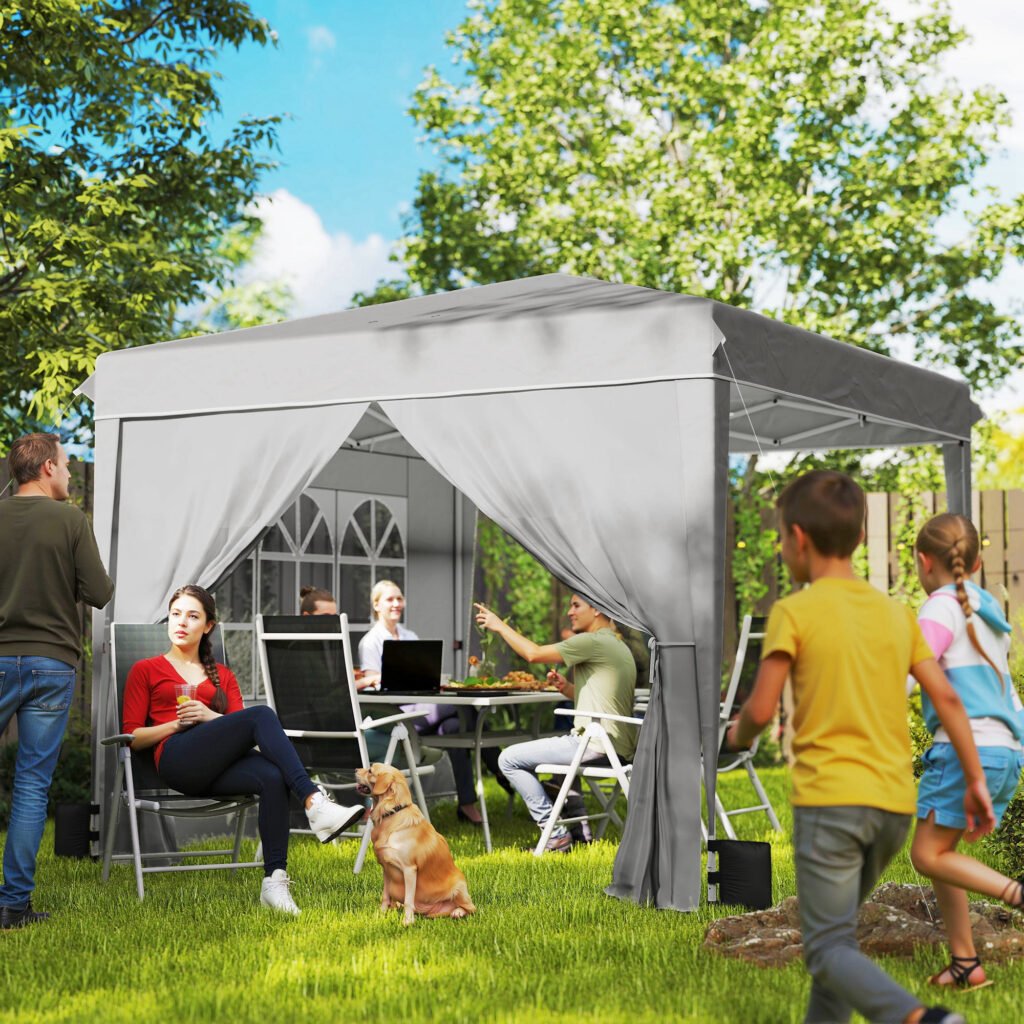 10 X 10 Ft Pop Up Canopy Tent With Sidewalls, UPF50+ Outdoor Portable Instant Canopy Shelter With Carry Bag, Light Gray —