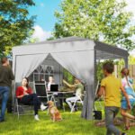 10 X 10 Ft Pop Up Canopy Tent With Sidewalls, UPF50+ Outdoor Portable Instant Canopy Shelter With Carry Bag, Light Gray