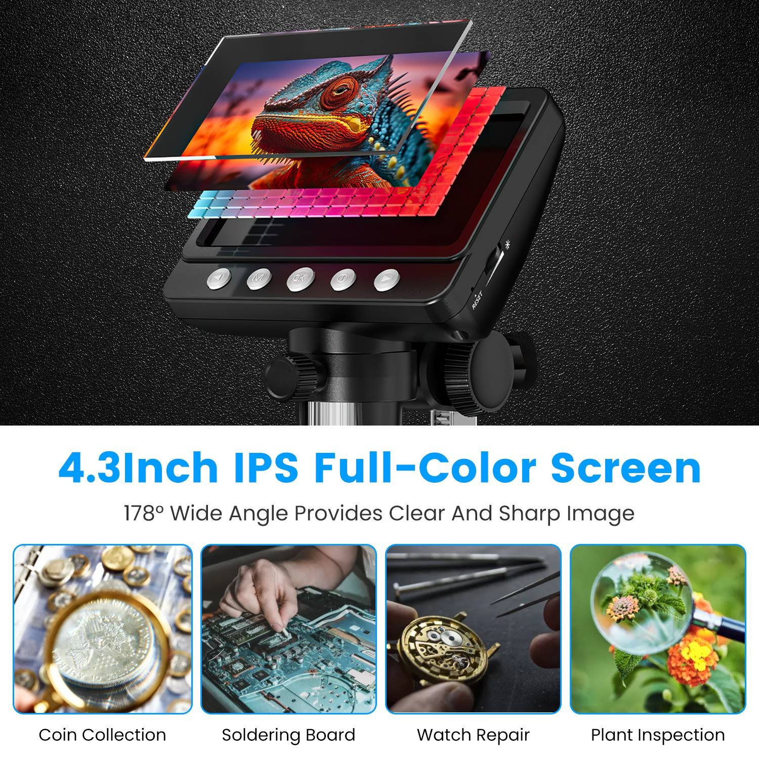 1Pc 4.3Inch LCD Digital Microscope 1,000X 1080P Photo Video Error Coin Magnifier With 8 Dimmable LED Lights PC Views Compatible With MacOS Windows Included 32GB Card - Image 3