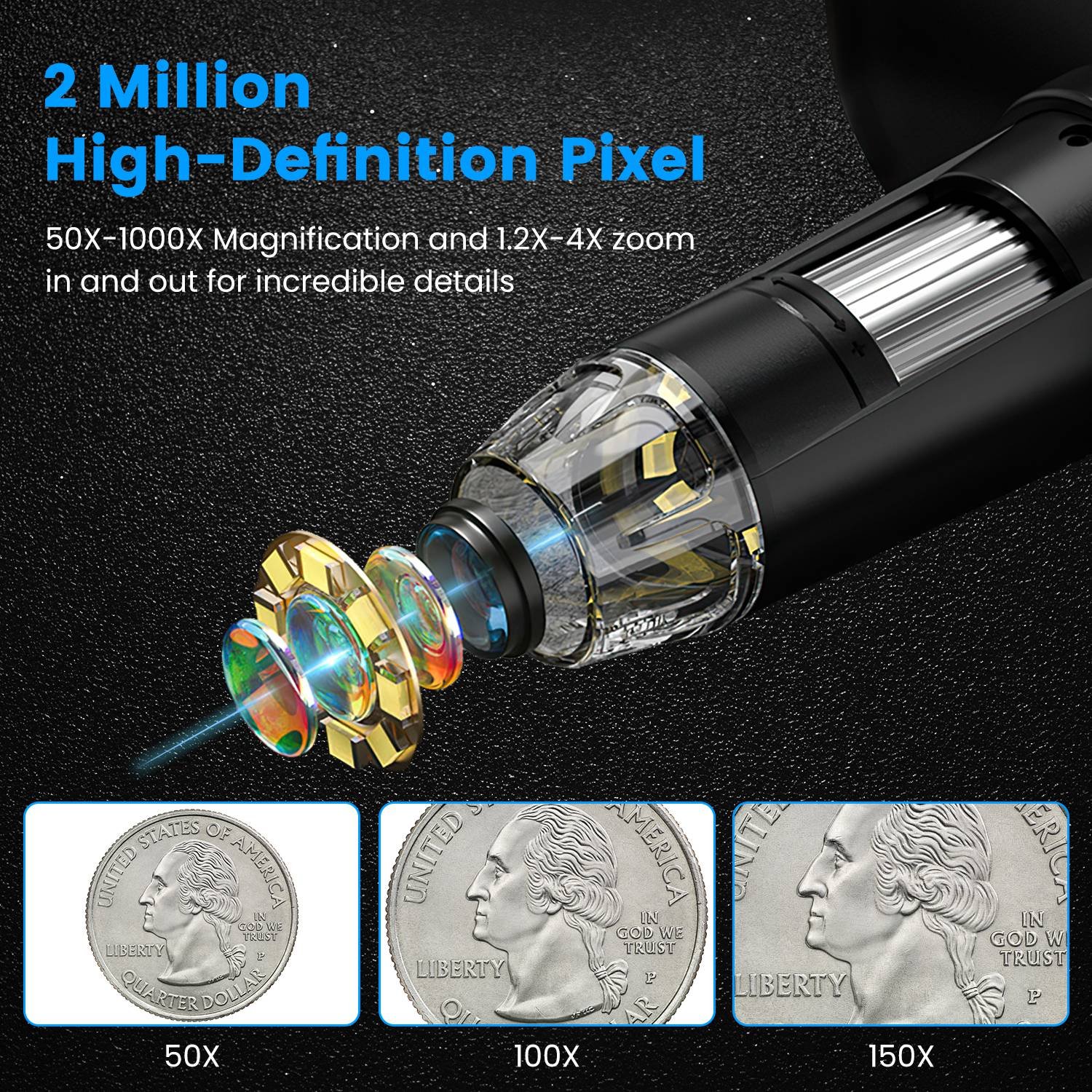 1Pc 4.3Inch LCD Digital Microscope 1,000X 1080P Photo Video Error Coin Magnifier With 8 Dimmable LED Lights PC Views Compatible With MacOS Windows Included 32GB Card - Image 4