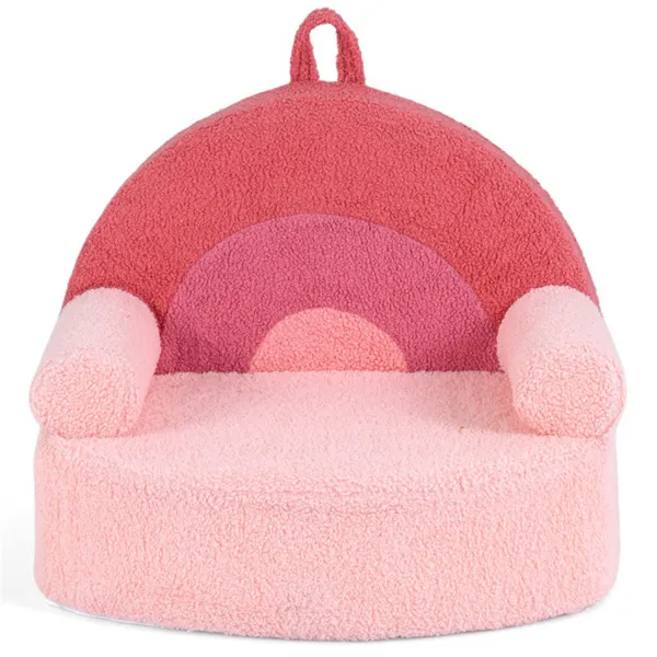 Pink Kids Sofa, Soft Teddy Fleece Foam Couch With Carry Handle & Removable Machine-Washable Cover - Image 3