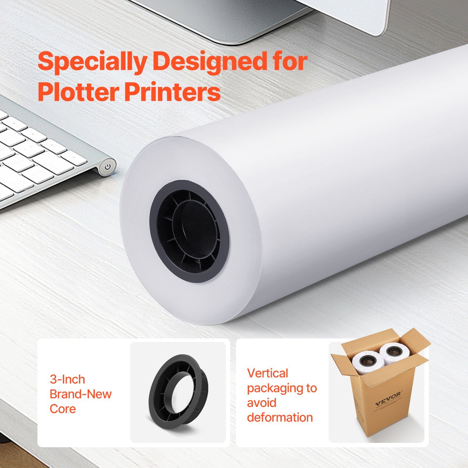 Wide Format Paper, 24 In X 500 Ft Plotter Paper, 2 Rolls CAD Bond Rolls With 3 In Core, 20 LB Bond Paper Rolls, Idea For CAD Drawings, Engineering Plans, GIS Maps & Architectural Designs - Image 2