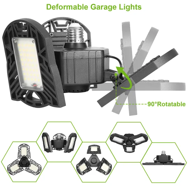 LED Garage Light, IMounTEK E26/E27 80W 7000LM 6500K Garage Ceiling Light Deformable Workshop Lamp LED Ceiling Light Bulbs - Image 5