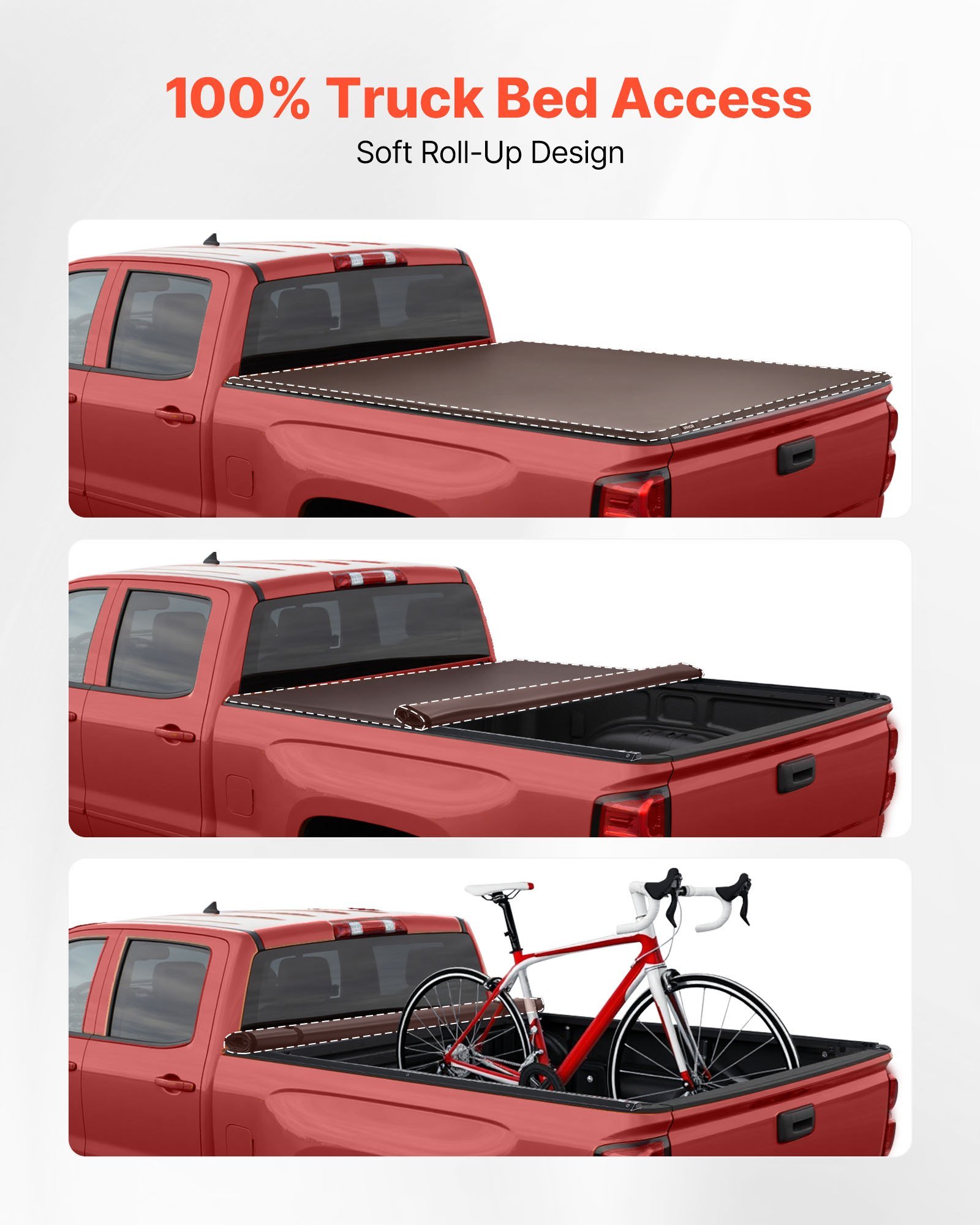 Soft Roll-Up Truck Bed Tonneau Cover, Compatible With 2017-2025 Ford F-250/350/450 Super Duty, Fits 6.8 Ft (6 Ft 10 In/82 In) Bed, Triple-Layer PVC Tonneau Cover With Three Aluminum Alloy Bars - Image 5