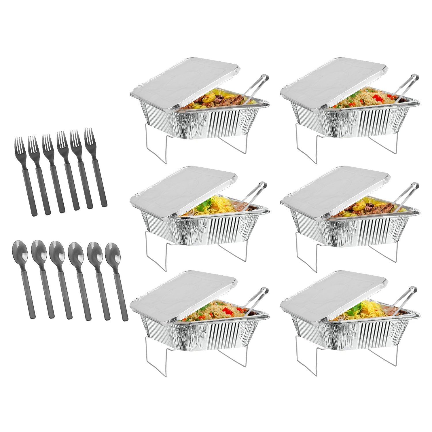 36Pcs Per Set Disposable Chafing Dish Buffet Set Food Warmers For Party Buffet Server Catering Supplies With Covers Utensils Half Size Food Pans For Parties Events BBQ Catering - Image 7